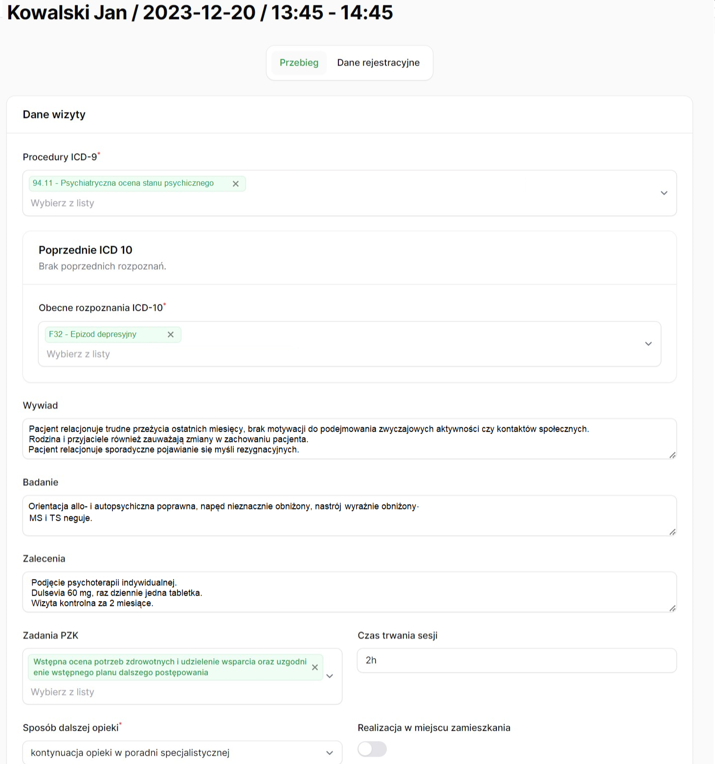 Opisywanie przebiegu wizyty