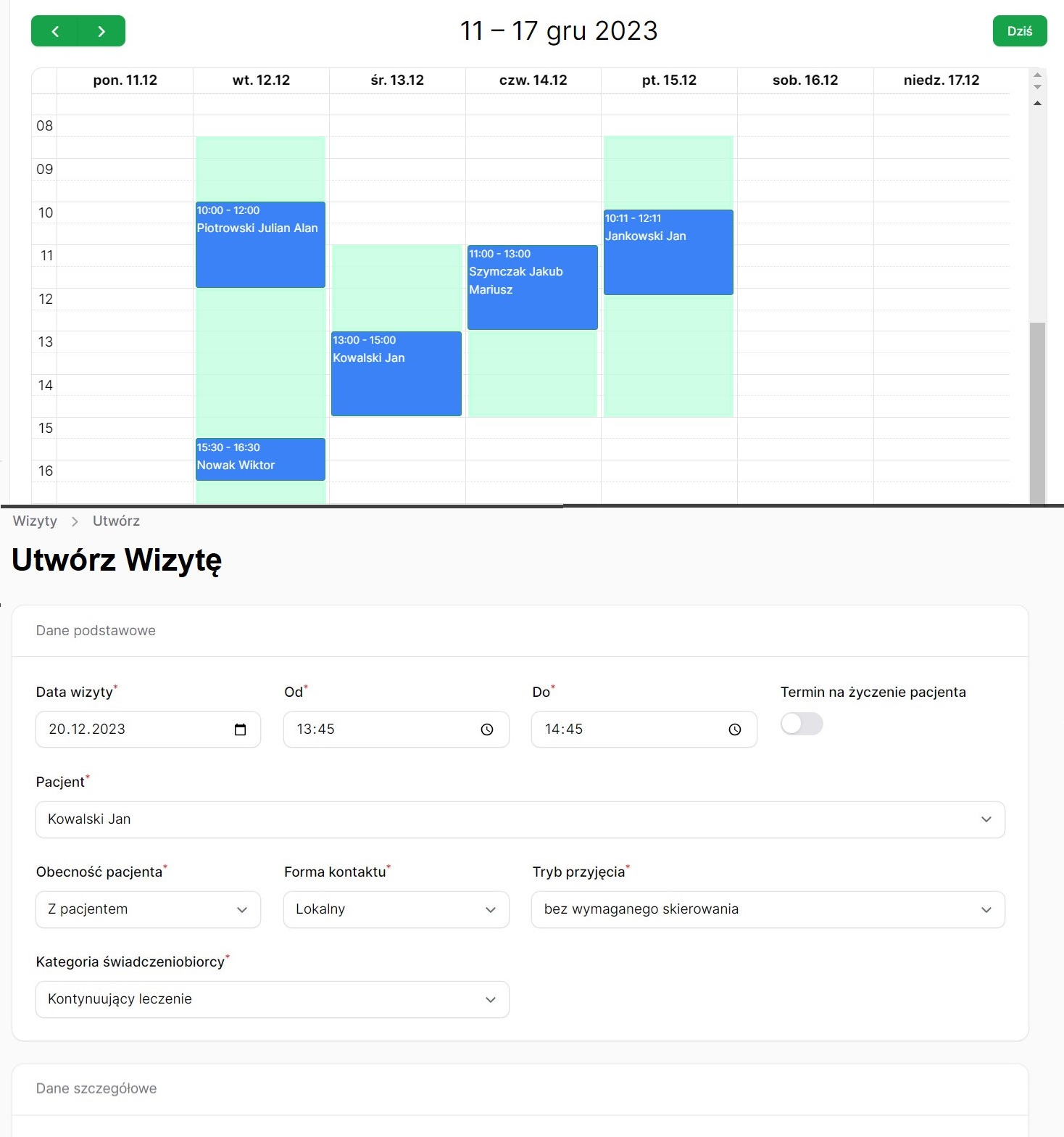 Kalendarz i Umawianie wizyty