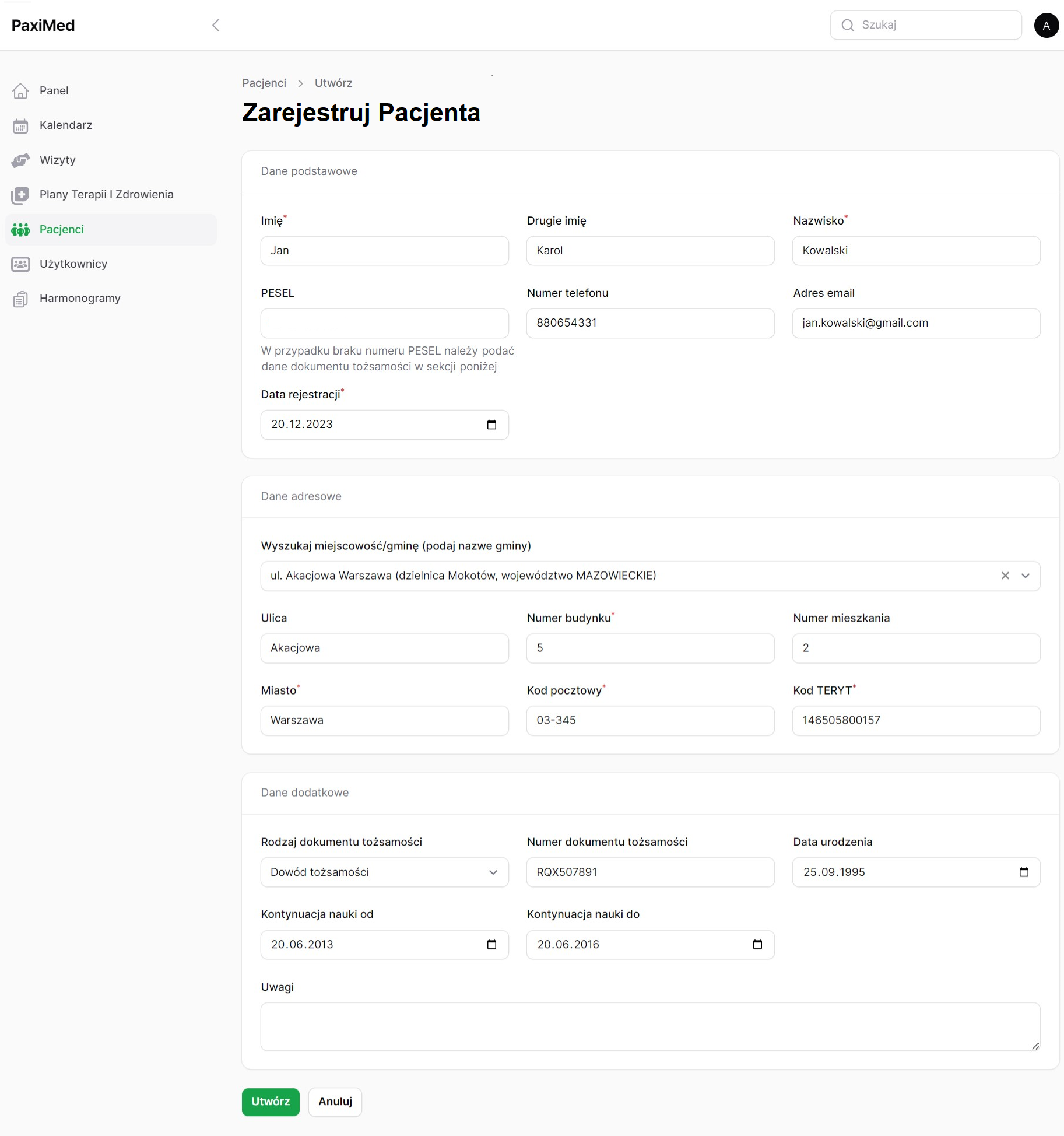 Rejestracja pacjenta